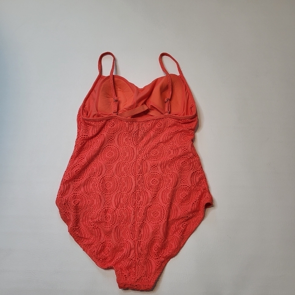 Catalina Swimsuit Orange Lace Overlay Classic One Piece Adjustable Straps Sz XL - Picture 5 of 7